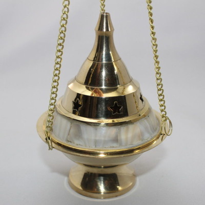 Hanging Incense Burner - Brass with Mother of Pearl and Stars