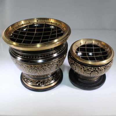 Black Brass Engraved Resin Incense Burner