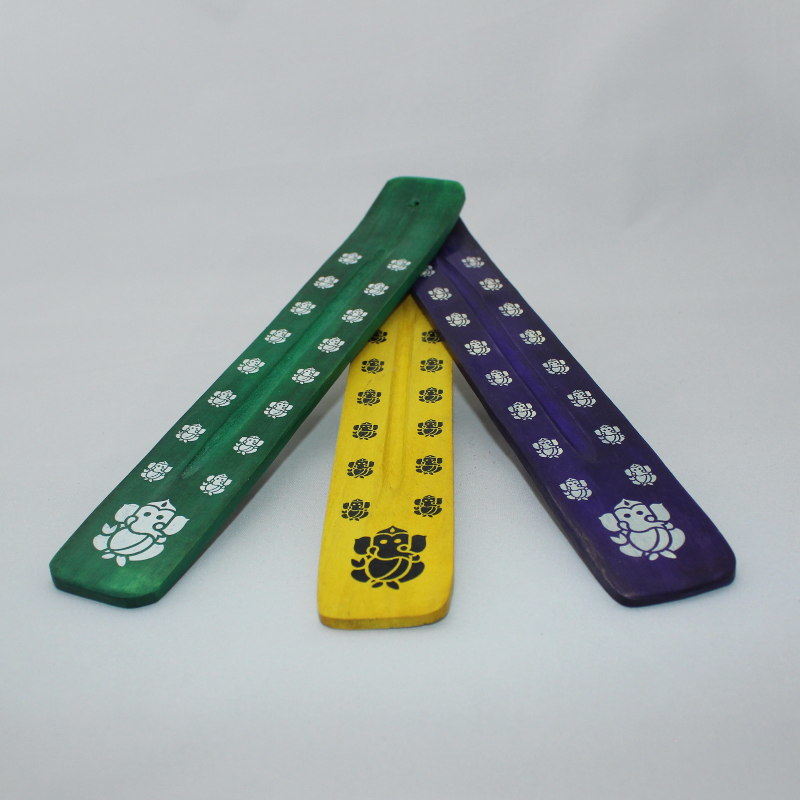 Wooden Incense Burner - Colored  Ganesha